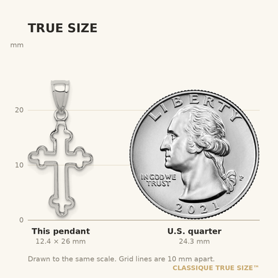 14K White Polished Cross Pendant, 26mm