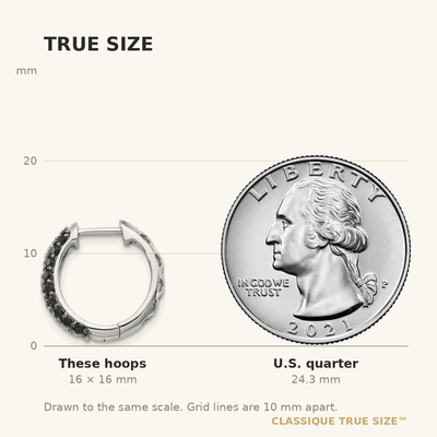 14K White Gold White and Black Diamond Hinged Hoop Earrings, 16 x 3.5mm