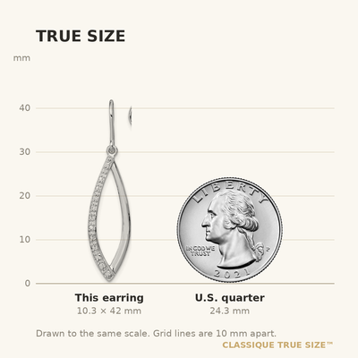 Sterling Silver Rhodium Diam. Dangle Earrings, 42 x 10mm