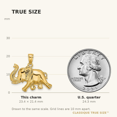 14K 2-D Elephant Running w/ Raised Trunk Charm