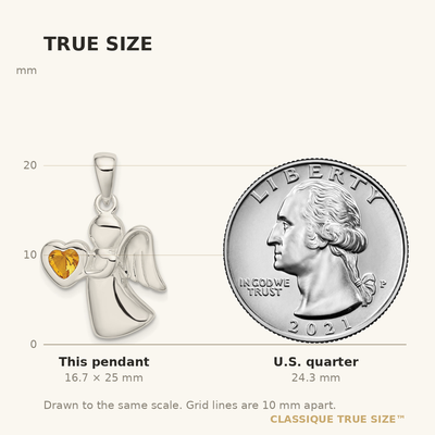 Sterling Silver Angel w/Yellow CZ Heart Pendant