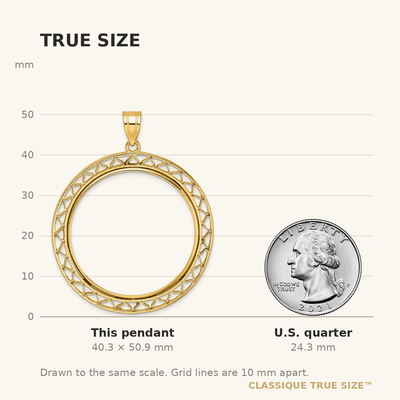 Wideband Distinguished Coin Jewelry 14K Polished Fancy Wire Prong Coin Bezel Pendant, 50.9 x 41.2mm