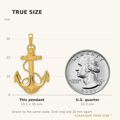 14K Anchor w/Rope Pendant