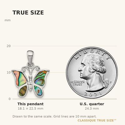Sterling Silver Rhodium-plated Abalone Butterfly Pendant, 22.5 x 16.5mm
