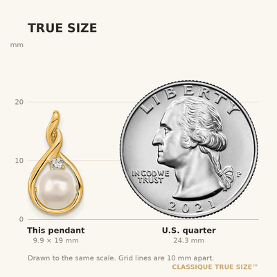 14K White Round Freshwater Cultured Pearl AA Diamond Pendant, 19 x 9mm