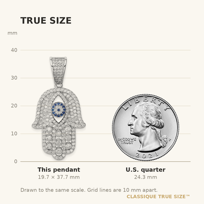 Sterling Silver Rhodium-plated Created Spinel & White CZ Hamsa Pendant