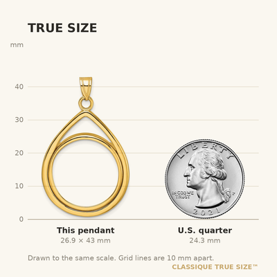 Wideband Distinguished Coin Jewelry 14K Polished Lightweight Teardrop Prong Coin Bezel Pendant, 43 x 27.15mm
