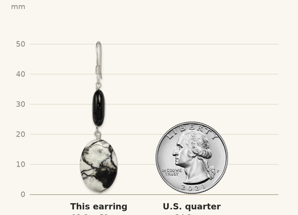 Classique True Size: Sterling Silver Polished Black Sardonyx & Zebra Jasper Dangle Earrings shown next to a US quarter (24.3 mm)