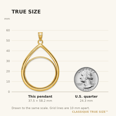 Wideband Distinguished Coin Jewelry 14K Polished Lightweight Teardrop Prong Coin Bezel Pendant, 58.2 x 38.7mm