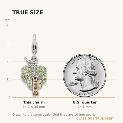 Amore La Vita Sterling Silver Rhodium-plated Polished Crystal Palm Tree Charm with Fancy Lobster Clasp