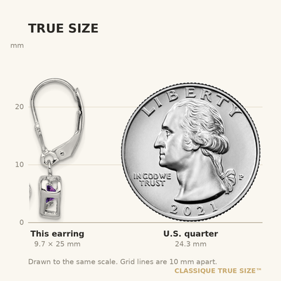 Sterling Silver Rhodium Plated Heart Amethyst Leverback Earrings, 25 x 6mm