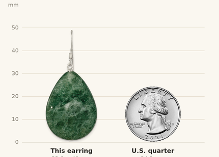 Classique True Size: Sterling Silver Polished Cracked Aventurine Green Teardrop Dangle Earrings shown next to a US quarter (24.3 mm)