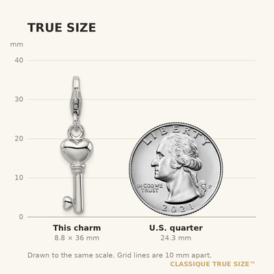 Amore La Vita Sterling Silver Rhodium-plated Polished 3-D Key Charm with Fancy Lobster Clasp