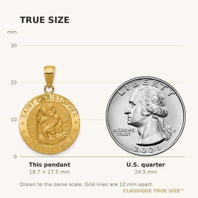 14K Saint Christopher Medal Pendant, 27.5 x 19mm
