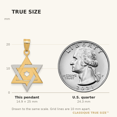 14K Two-tone Star of David Pendant, 25 x 16mm
