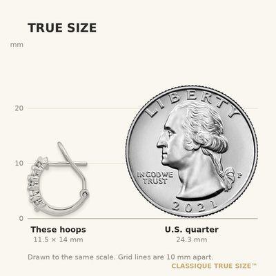 14K White Gold Diamond Omega Back Hoop Earrings