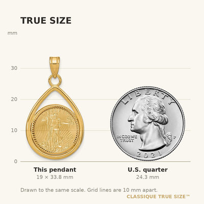 Wideband Distinguished Coin Jewelry 14ky Diamond-cut Lightweight Tear Drop Prong Mounted 1/10oz American Eagle Coin Bezel Pendant