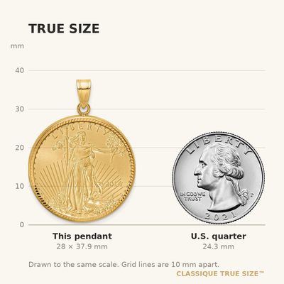 Wideband Distinguished Coin Jewelry 14ky Diamond-cut Prong Mounted 1/2oz American Eagle Coin Bezel Pendant