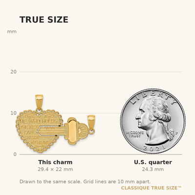 14K Polished 2 Piece Break Apart HE Who Holds The Key Charms, 22 x 39mm