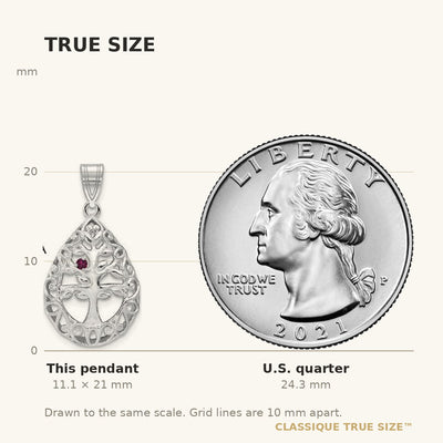 10K White Gold 1 Birthstone Tree of Life Tear Drop Pendant
