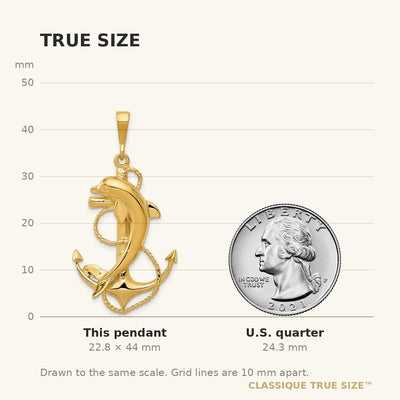 14K Solid Polished Anchor with Dolphin Pendant