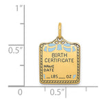 14K Enameled Blue Engravable Birth Certificate Charm, 20 x 13mm view