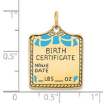 14K Enameled Blue Engravable Birth Certificate Charm, 25 x 18mm view