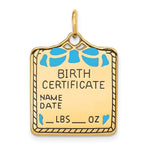 14K Enameled Blue Engravable Birth Certificate Charm, 25 x 18mm view