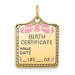 14K Enameled Pink Engravable Birth Certificate Charm, 25 x 18mm view