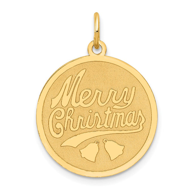 14k Merry Christmas Disc Charm, 25 x 19mm