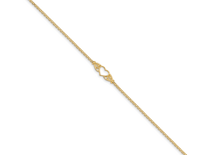 14k Polished Open Heart with Filigree and Bismark Chain Anklet