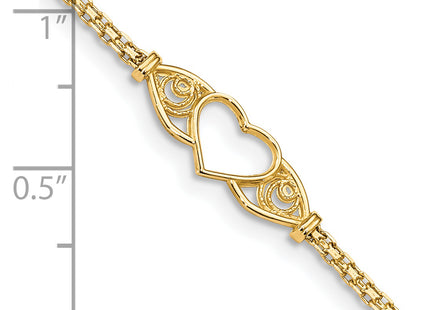 14k Polished Open Heart with Filigree and Bismark Chain Anklet