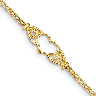 14K Polished Open Heart with Filigree and Bismark Chain Anklet