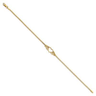 14K Polished Open Heart with Filigree and Bismark Chain Anklet