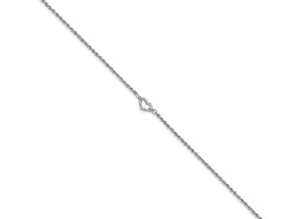 14k White Gold Diamond-cut Open Heart and Rope Chain Anklet (Style ANK153-10)