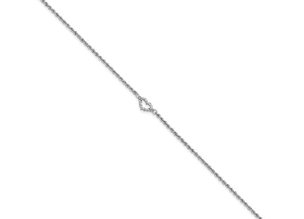 14K white gold rope link heart anklet, alternate view