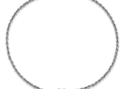 14K white gold rope link heart anklet, further view