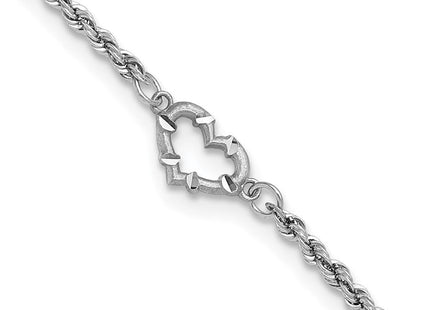 14K white gold rope link heart anklet