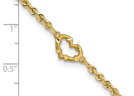 14k Diamond-cut Open Heart and Rope Chain Anklet