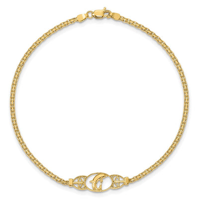14K Polished Dolphin and Filigree Bismark Chain Anklet