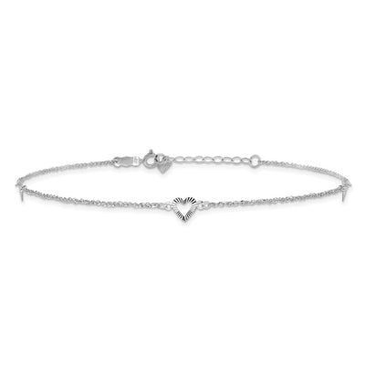 14K White Gold Diamond-cut Hearts 3-Station Anklet Plus Heart Dangle Extender
