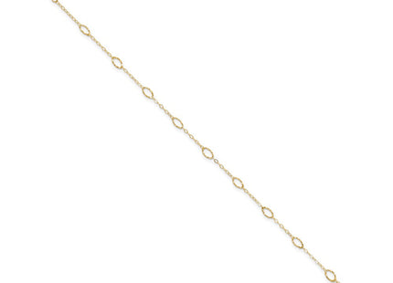 14k Textured Oval Shapes Anklet Plus Heart Dangle Extender (Style ANK223-10)
