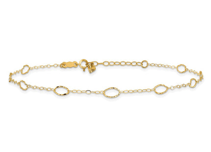 14k Textured Oval Shapes Anklet Plus Heart Dangle Extender (Style ANK223-10)