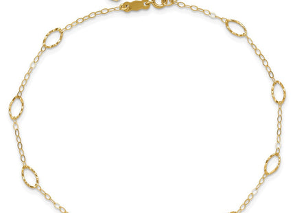 14k Textured Oval Shapes Anklet Plus Heart Dangle Extender (Style ANK223-10)