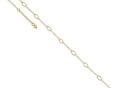 14k Textured Oval Shapes Anklet Plus Heart Dangle Extender (Style ANK223-10)