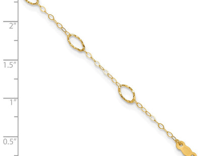 14k Textured Oval Shapes Anklet Plus Heart Dangle Extender (Style ANK223-10)
