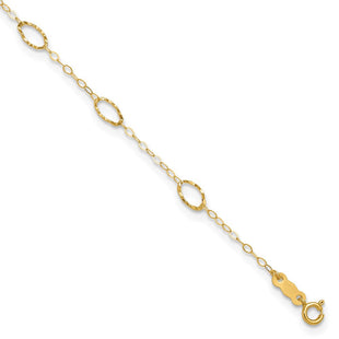 14k Textured Oval Shapes Anklet Plus Heart Dangle Extender (Style ANK223-10)