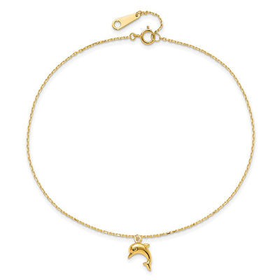 14K Dolphin Charm Dangle Anklet Plus Extender