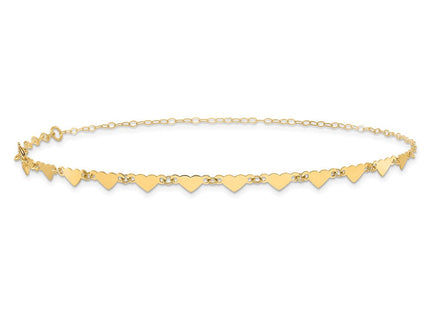 14K Hearts and Oval Links Anklet Plus Heart Dangle Extender (Style ANK245-9)