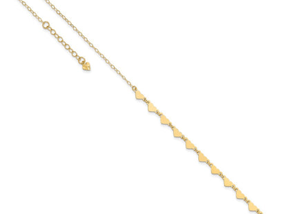 14K Hearts and Oval Links Anklet Plus Heart Dangle Extender (Style ANK245-9)